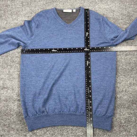 Calvin Klein Sweater Mens Large Blue 100% Italian Merino Wool V-Neck - Picture 4 of 11